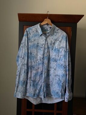 Alan Flusser Light Blue Printed Long-Sleeve Button-Down Shirt